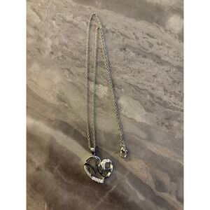 Mom Heart Pendant Necklace Cubic Zirconia Silver Tone